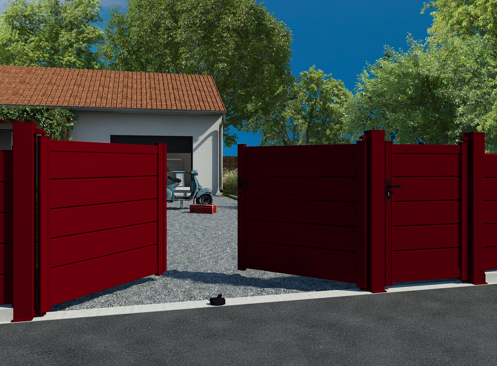 Klos up portail battant ALIZ lames persiennes 255 - Rouge 3004