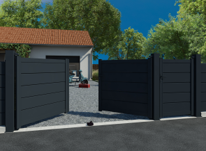 Portail battant en aluminium ALIZ, gris zinc 7016