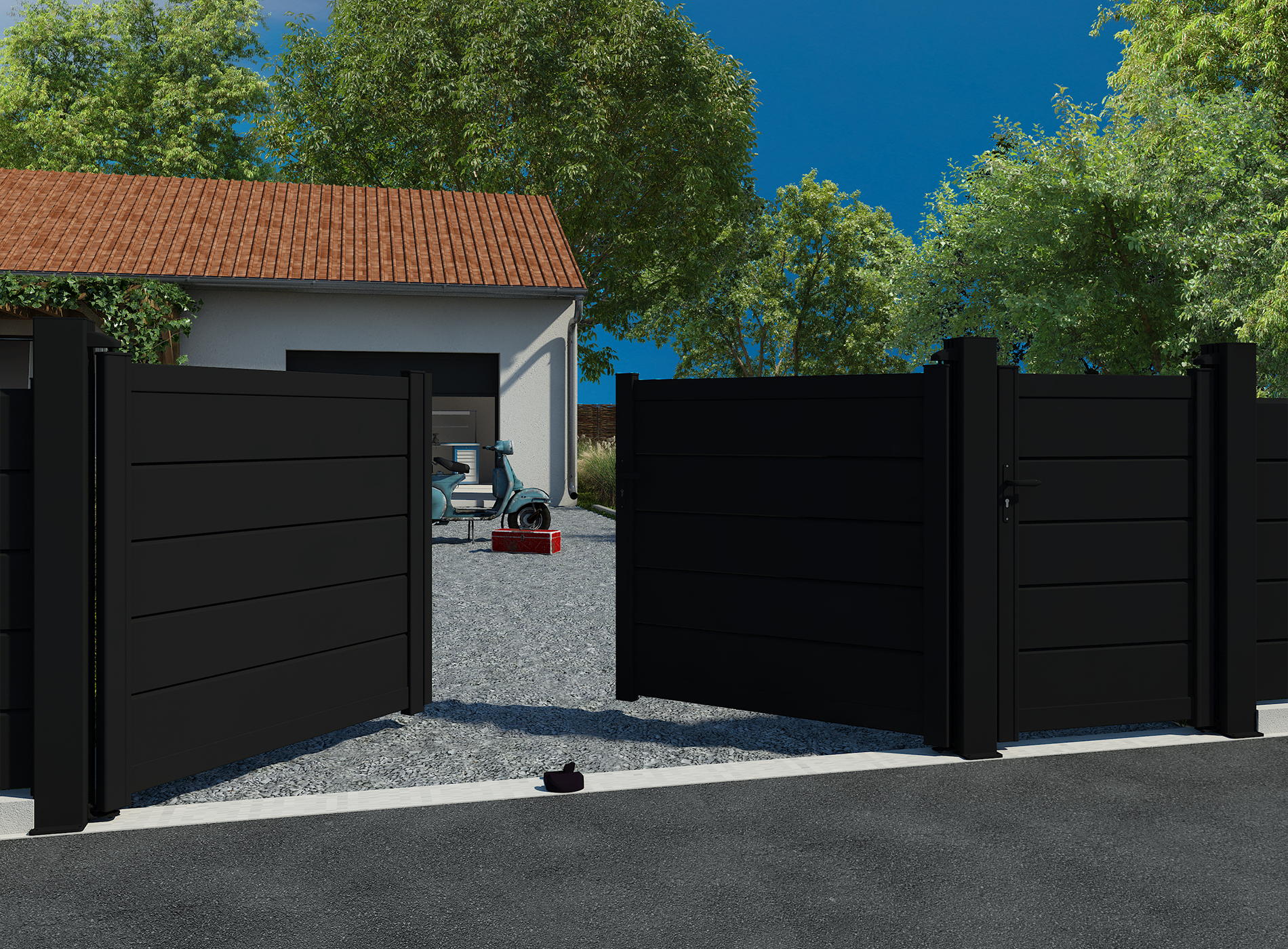 Klos up portail battant ALIZ lames persiennes 255 - Noir 9005