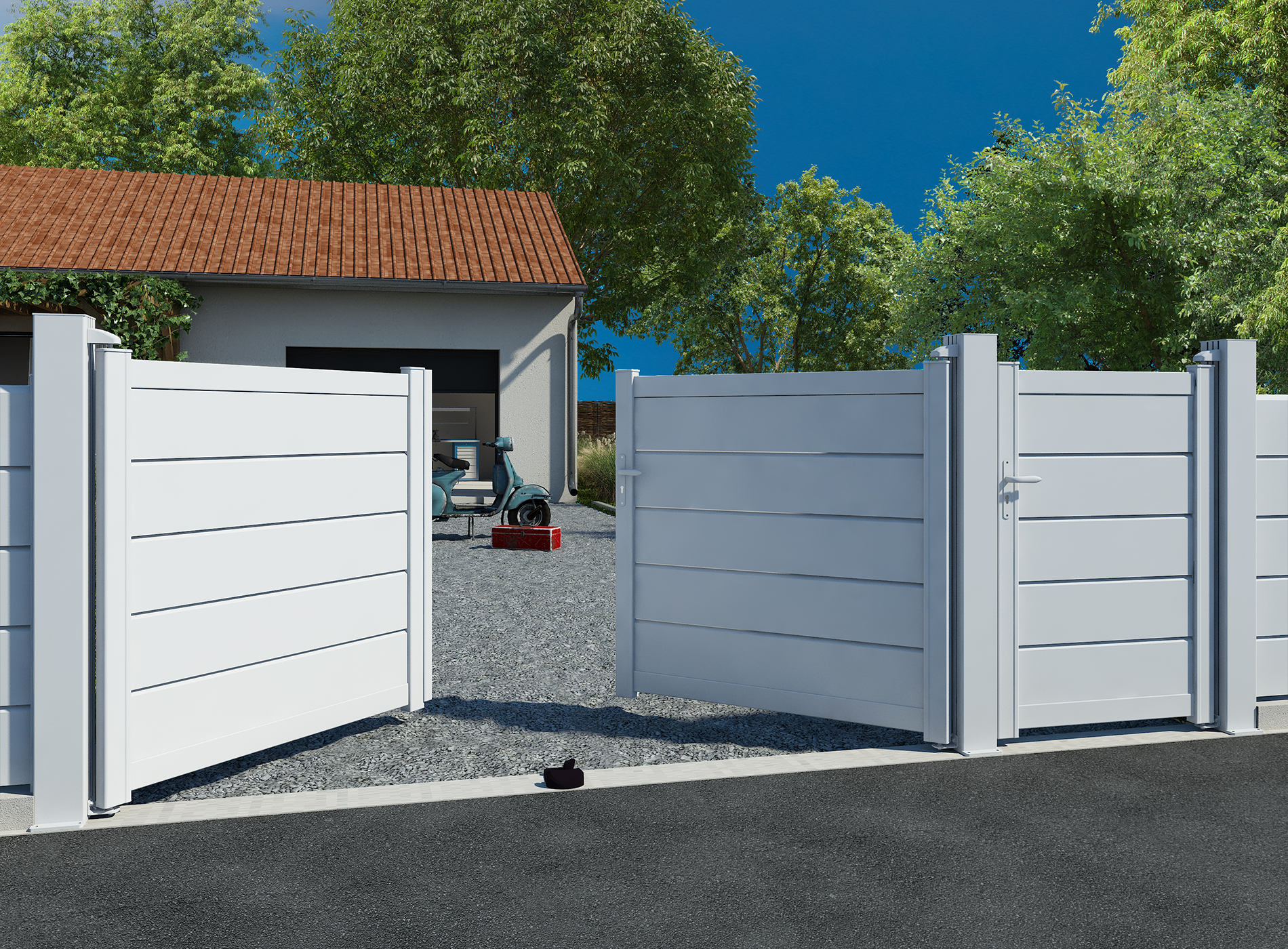 Klos up portail battant ALIZ lames persiennes 255 - Blanc 9016