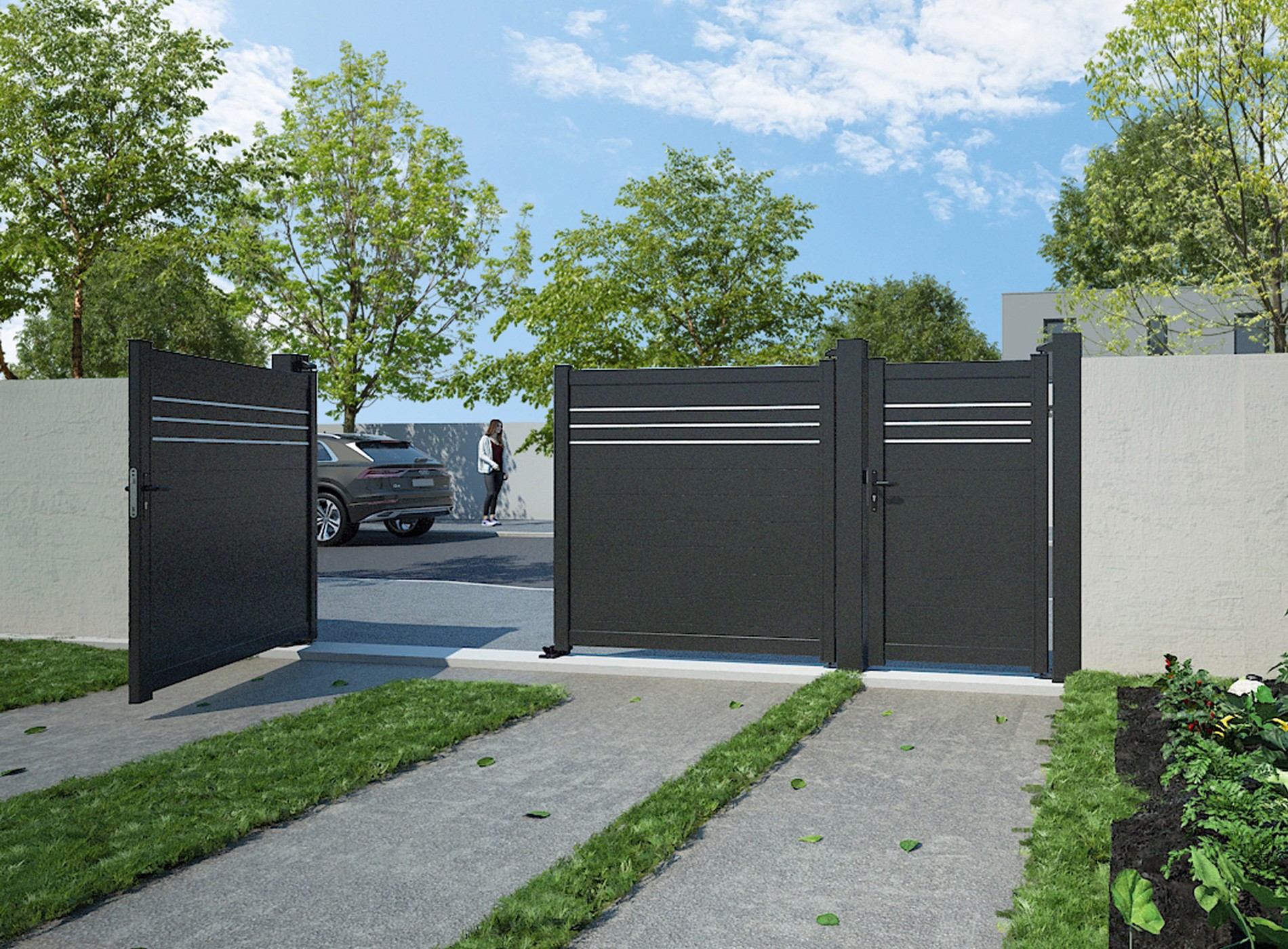 Klos Up portail battant aluminium BABORD Noir Sable 2100S