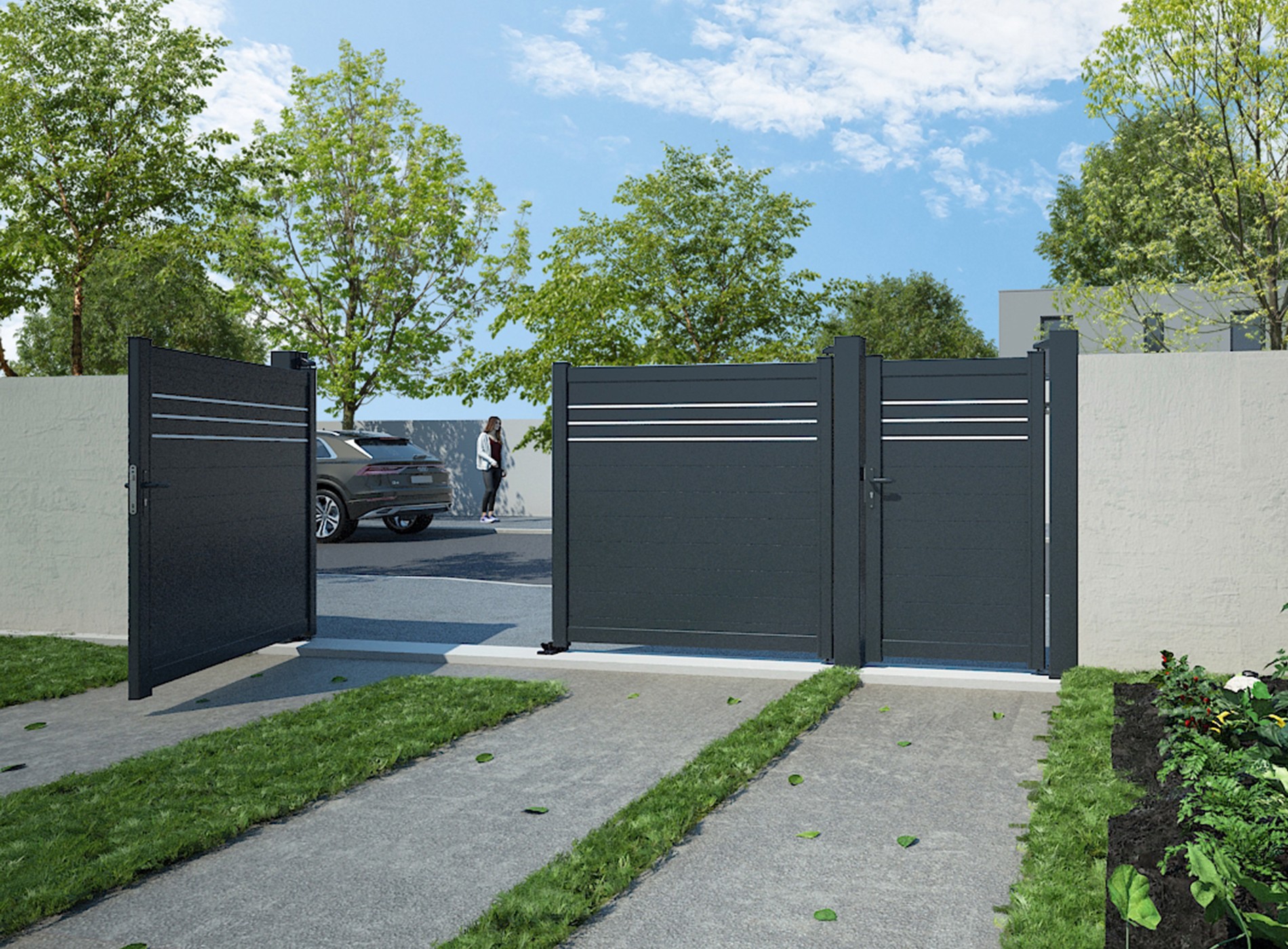 Klos Up portail battant aluminium BABORD Gris Zinc 7016