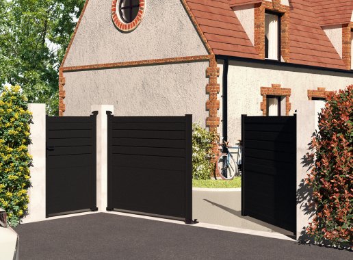 Klos up portail battant Carnac - semi plein 2100 Noir Sable