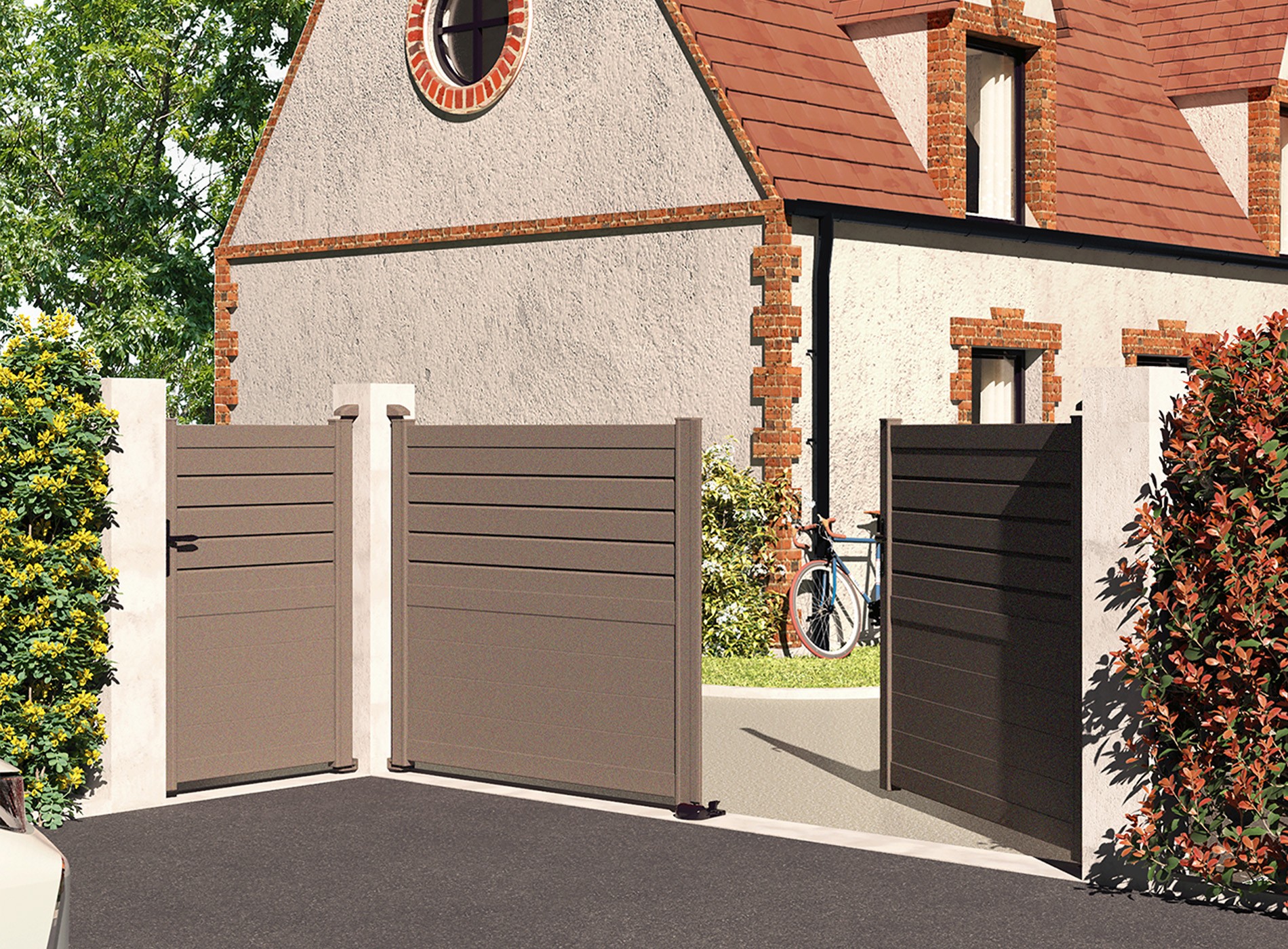 Klos up portail battant Carnac - semi plein 2900 Gris Sable