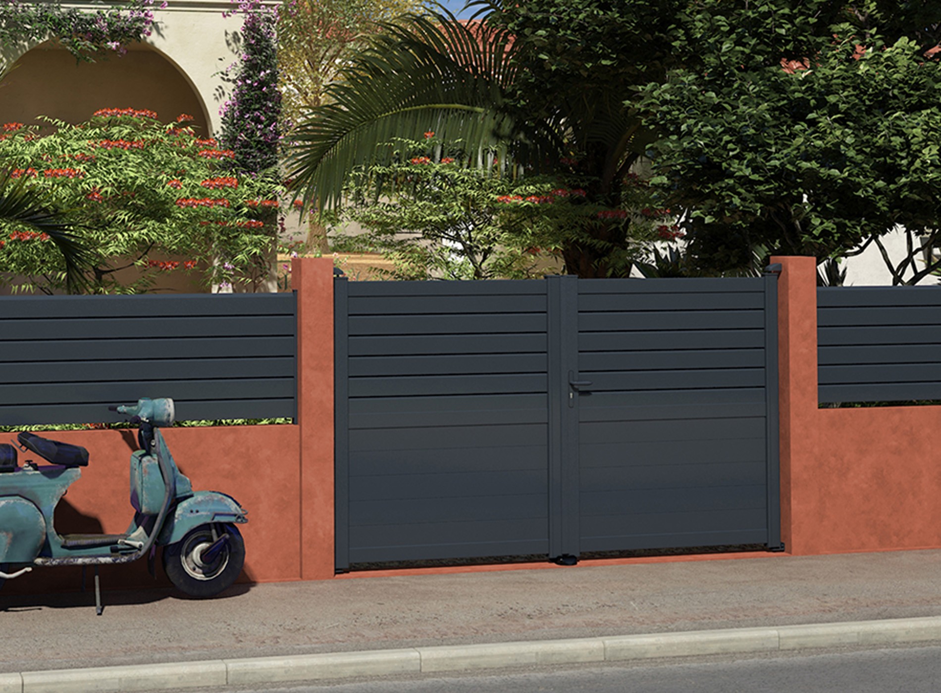 Klos up portail battant Carnac - semi plein 7016 Gris Zinc