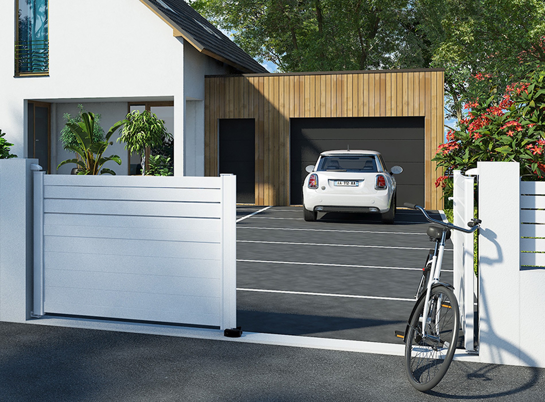 Klos Up portail aluminium battant CARO Blanc 9016