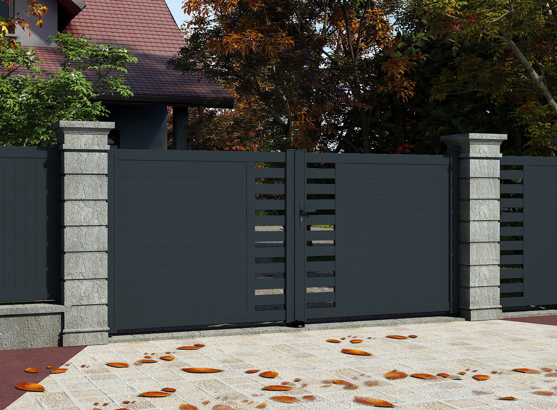 Klos Up Portail battant aluminium GARLAN 7016 Gris Zinc