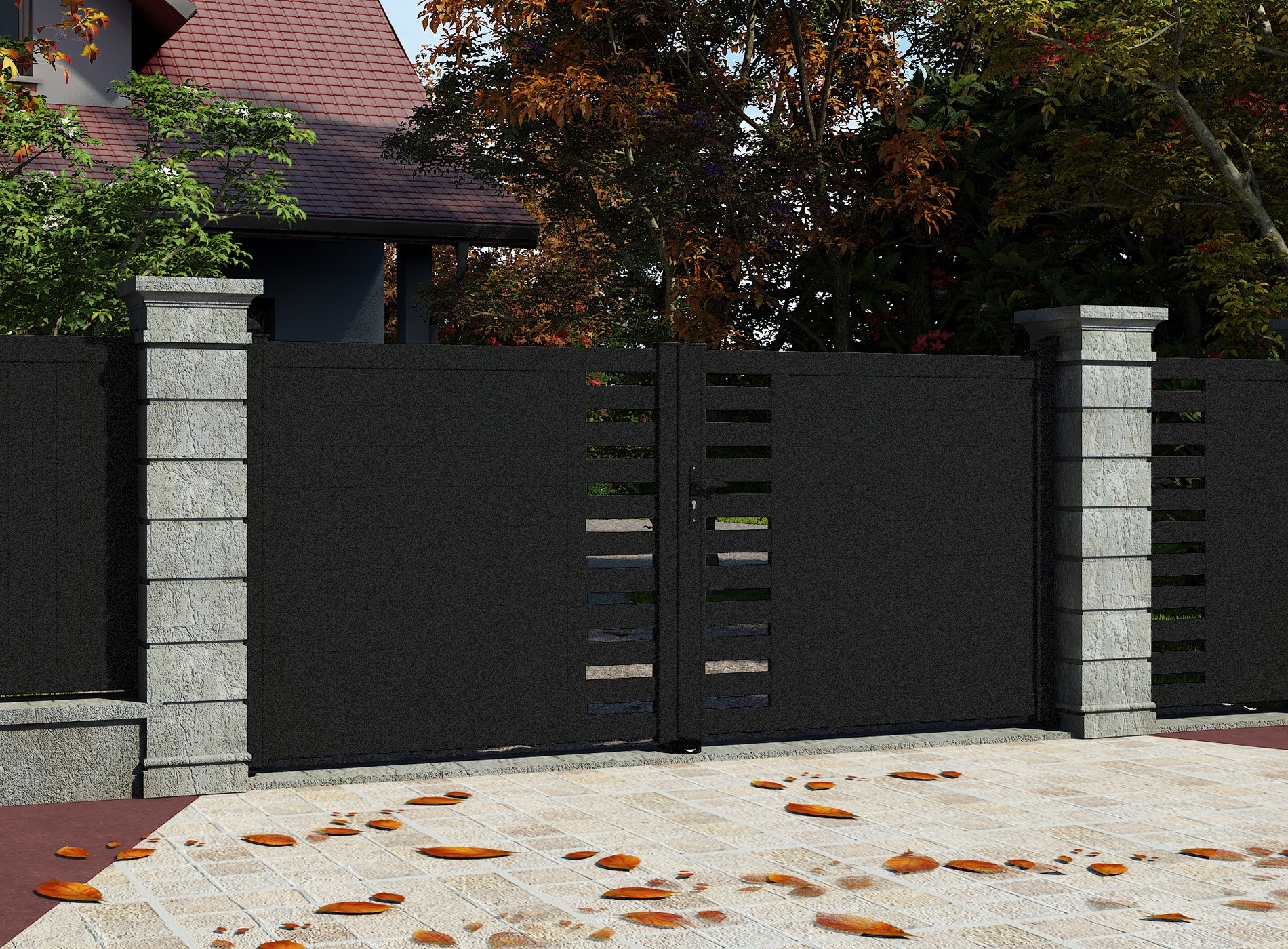 Klos Up Portail battant aluminium GARLAN 2100 Noir Sablé