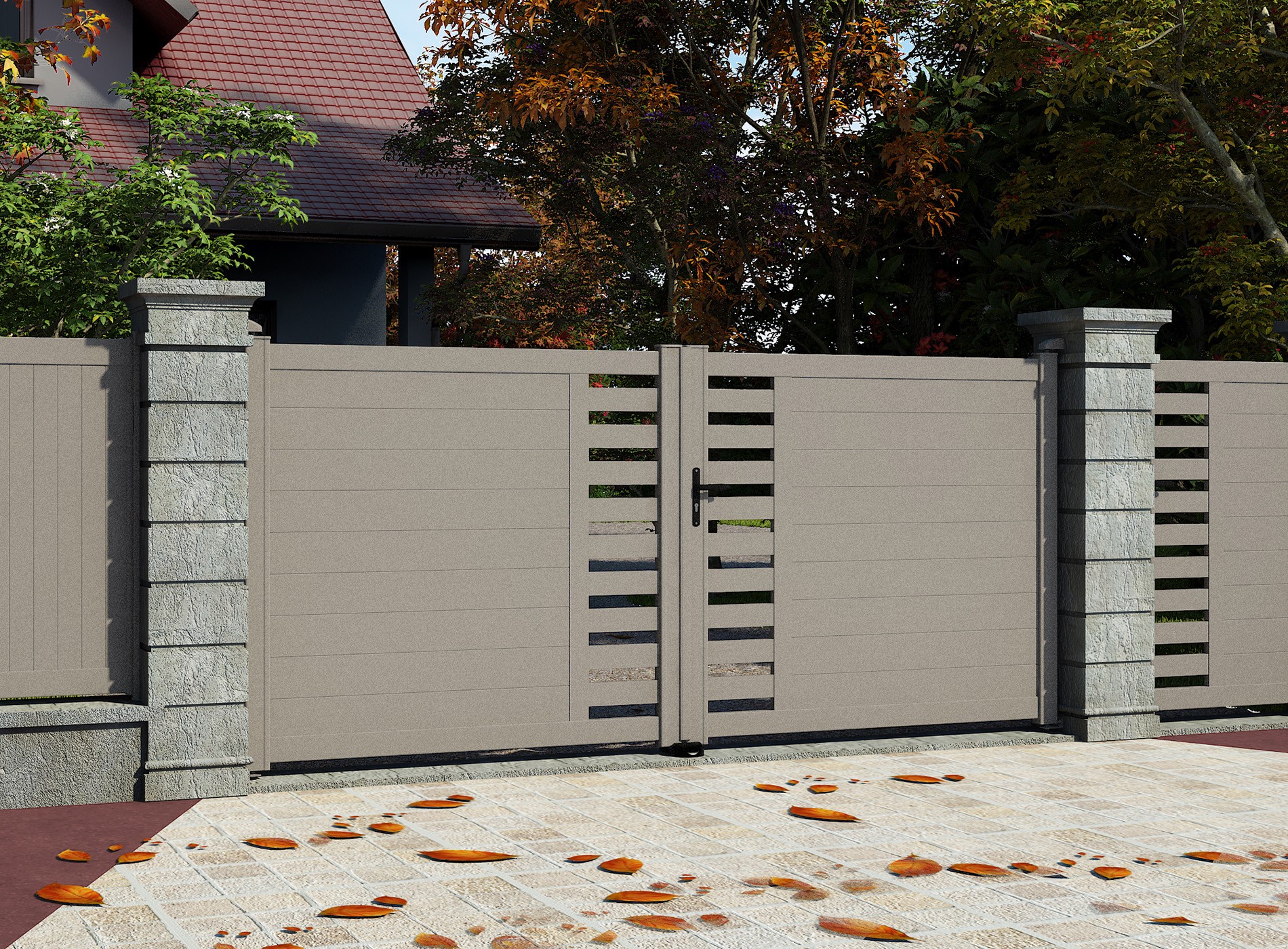 Klos Up Portail battant aluminium GARLAN 2900 Gris Sablé