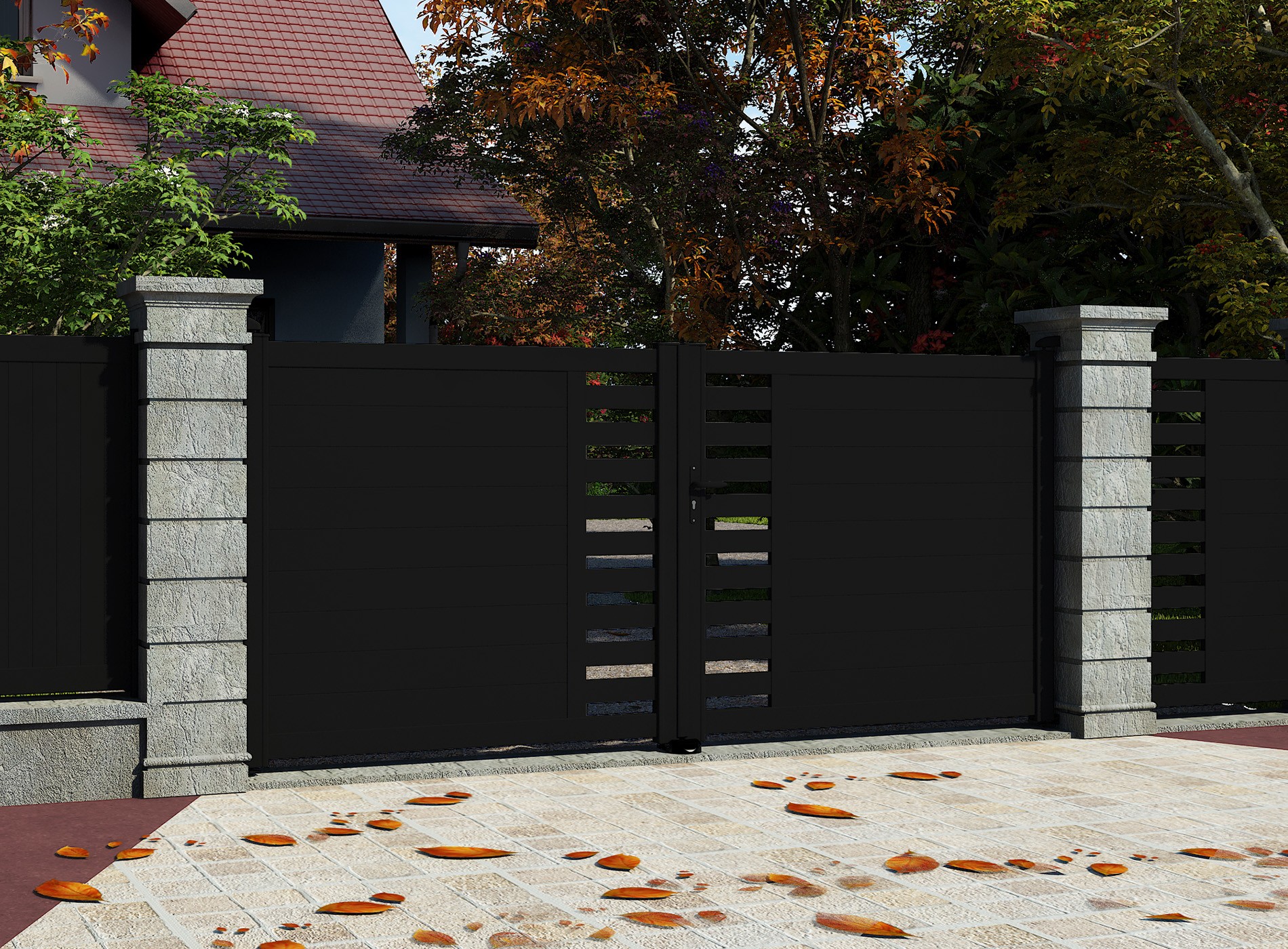 Klos Up Portail battant aluminium GARLAN 9005 Noir