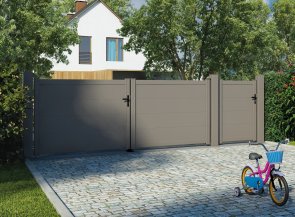 Klos up portail aluminium coulissant HEZO lames pleines 300 - Gris Quartz 7039