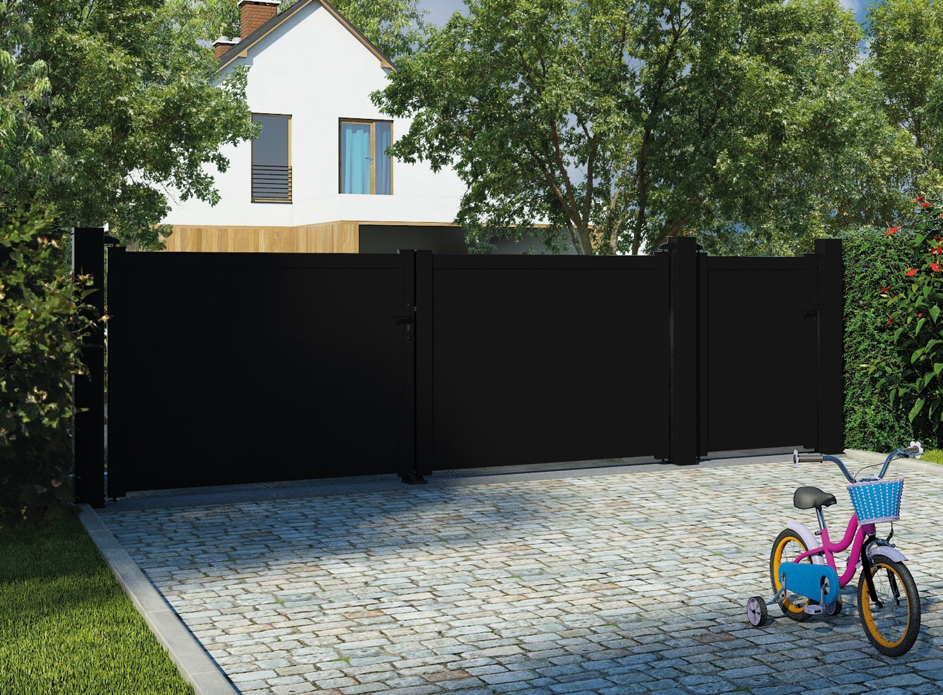 Klos up portail aluminium battant HEZO lames pleines 300 - Noir 9005