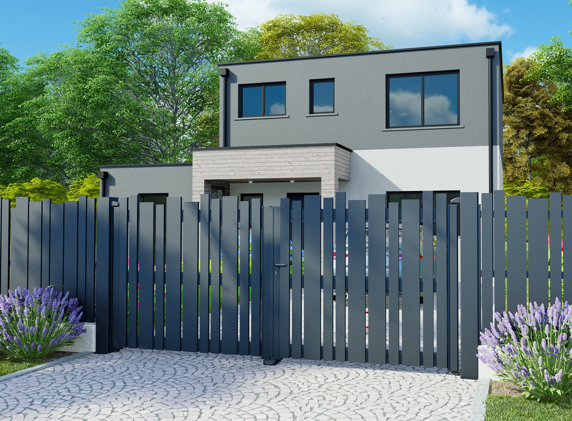 Klos Up Portail aluminium battant LIVIO - 7016 Gris Zinc