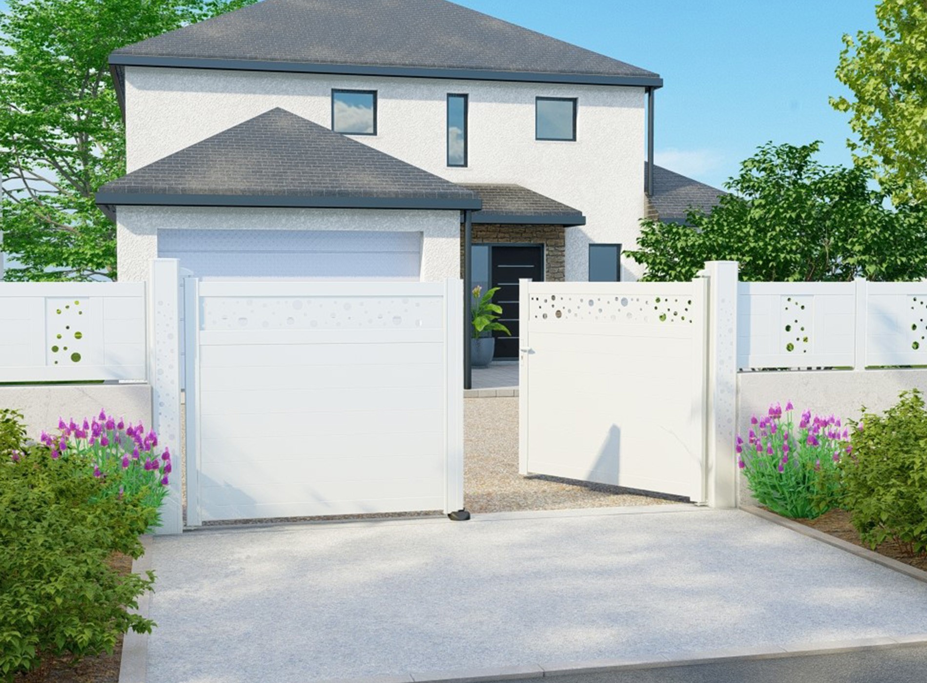 Portail battant décor BULLE horizontal Blanc