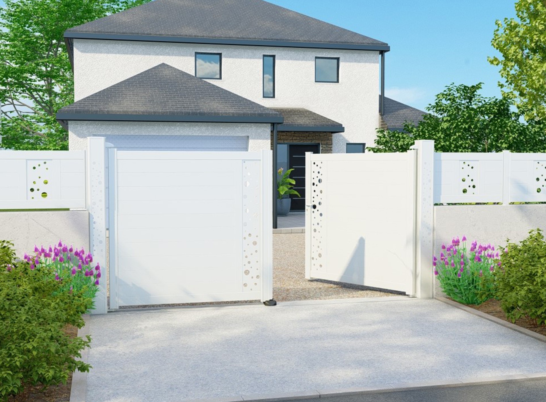 Portail battant décor BULLE vertical Blanc