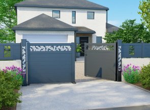 Portail battant décor GRAFIK horizontal Gris Zinc 7016