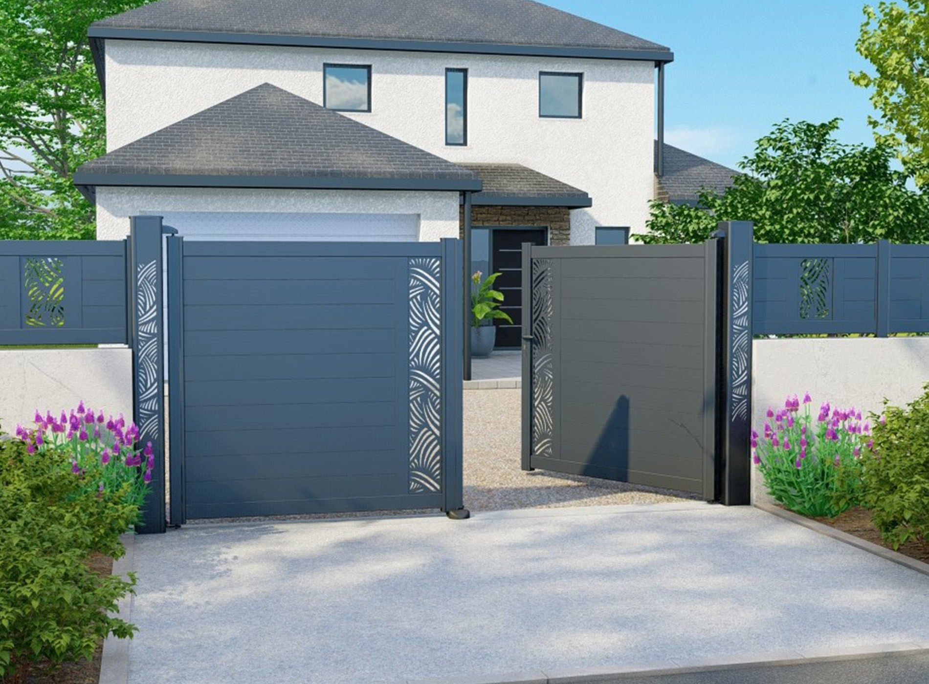 Portail battant PALM décor vertical Gris Zinc