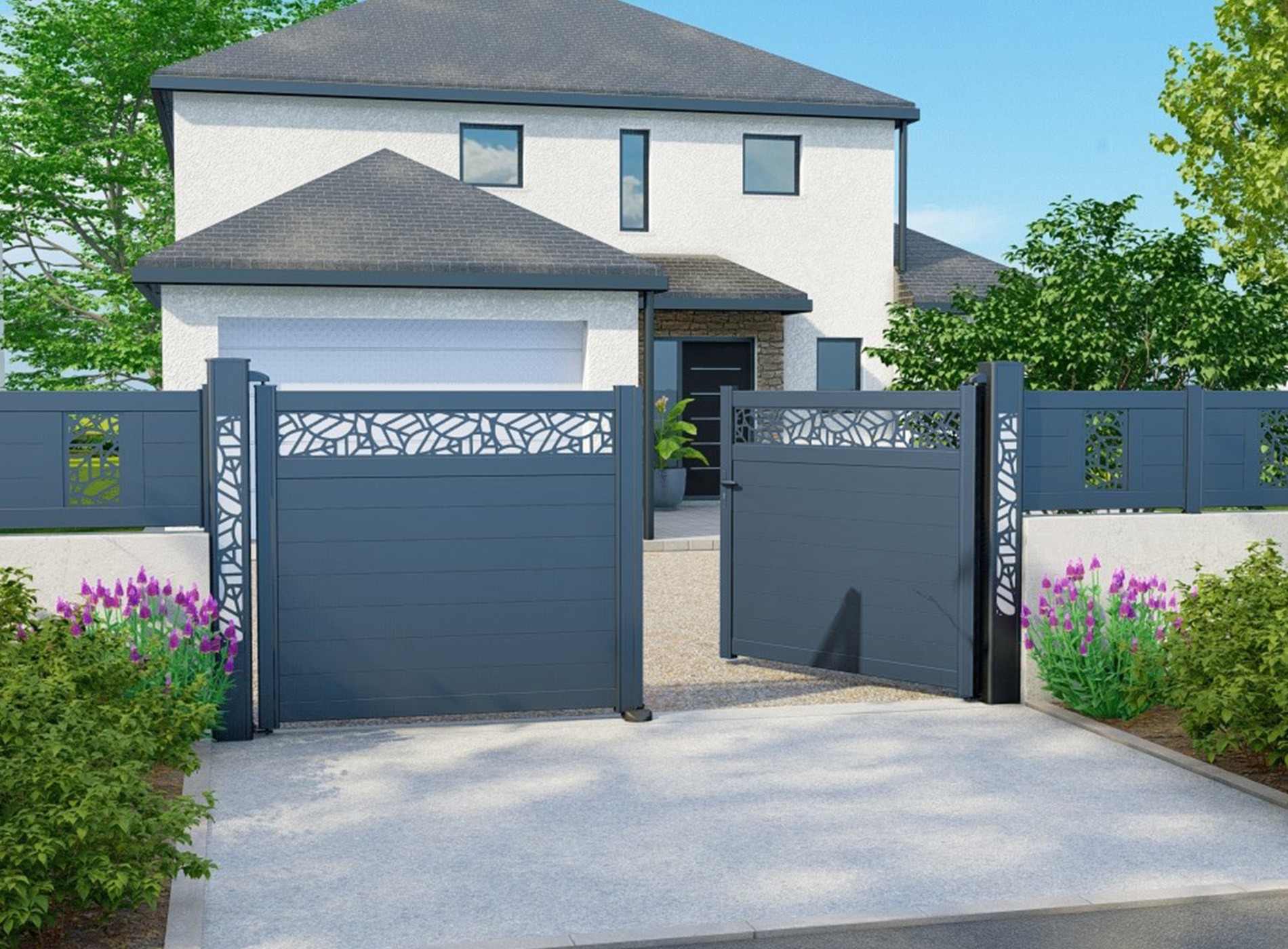 Portail battant décor TEK horizontal