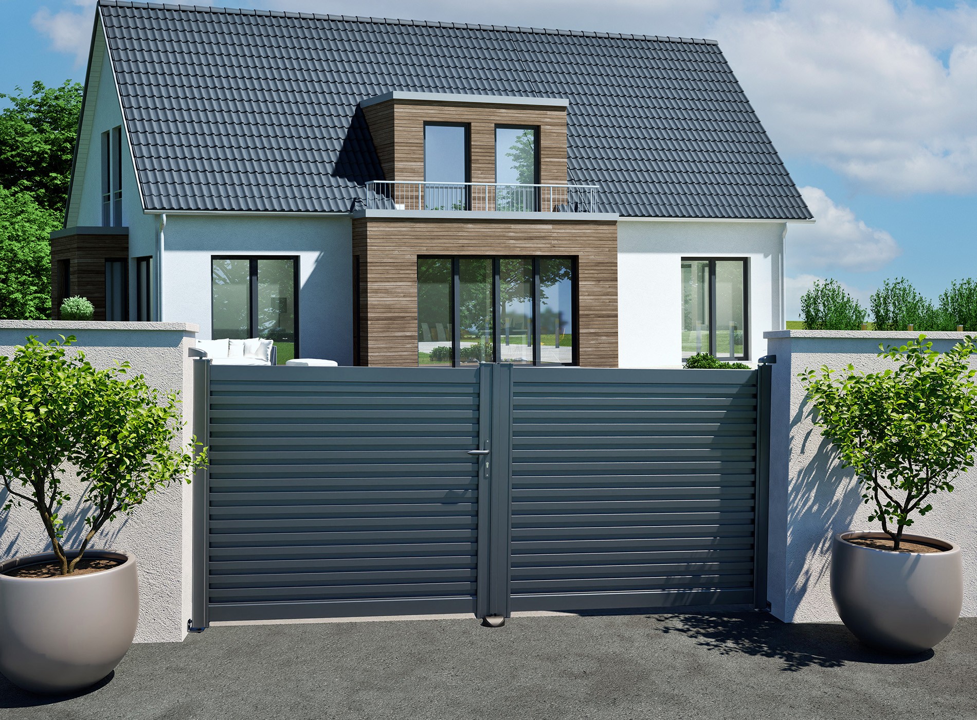 Portail battant TASSO en Gris Zinc 7016