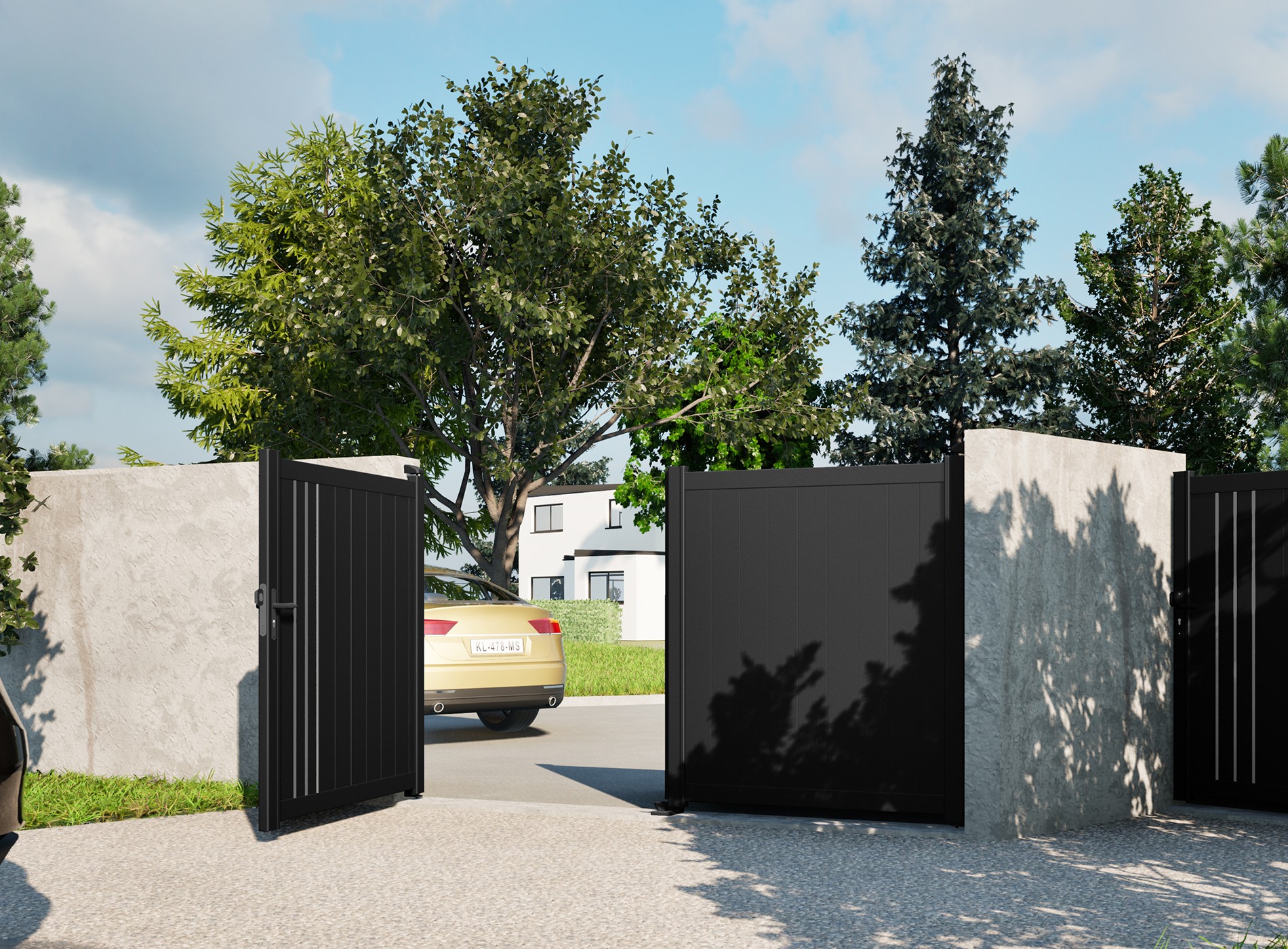 Portail battant en aluminium TRIBORD , noir sablé 2100