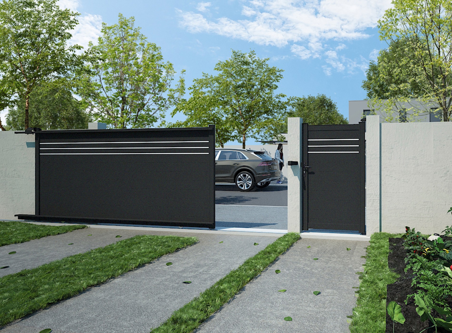 Klos Up portail coulissant en aluminium BABORD Noir Sable 2100S