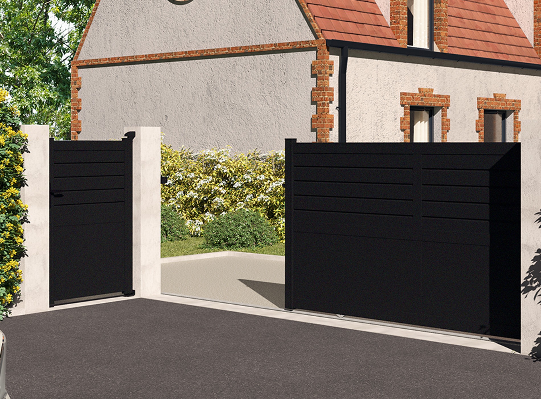 Klos Up Portail coulissant CARNAC lames pleines et persiennes - Noir Sablé 2100