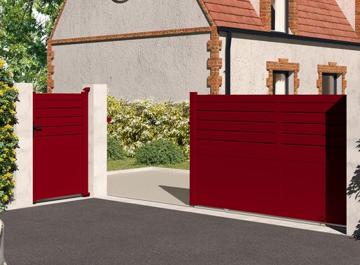 Klos Up Portail coulissant CARNAC lames pleines et persiennes - Rouge 3004