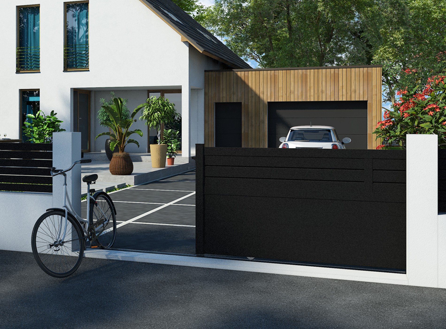 Klos Up portail aluminium coulissant CARO - Noir Sable 2100