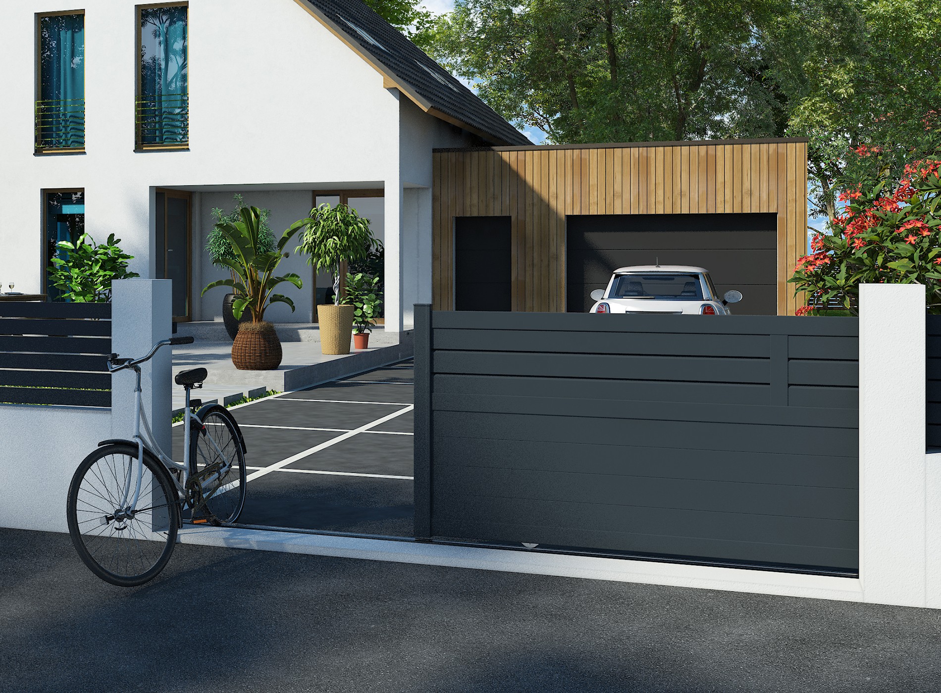 Klos Up portail aluminium coulissant CARO - Gris Zinc 7016