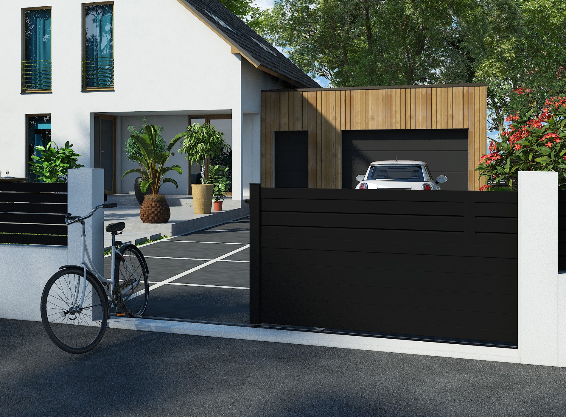 Klos Up portail aluminium coulissant CARO - Noir 9005