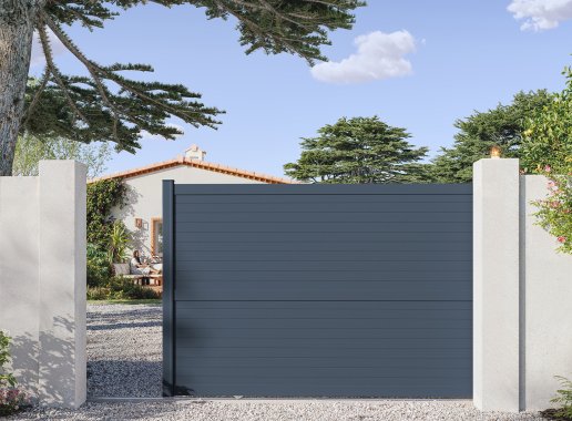 Portail coulissant en aluminium CONCARNEAU, gris zinc 7016