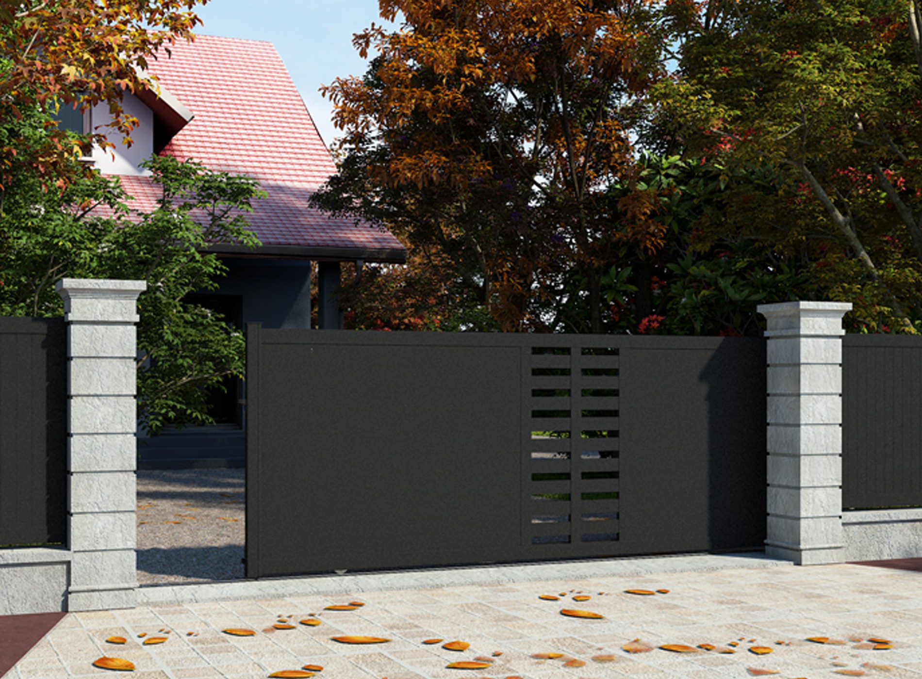 Klos Up Portail coulissant aluminium GARLAN Noir Sable 2100