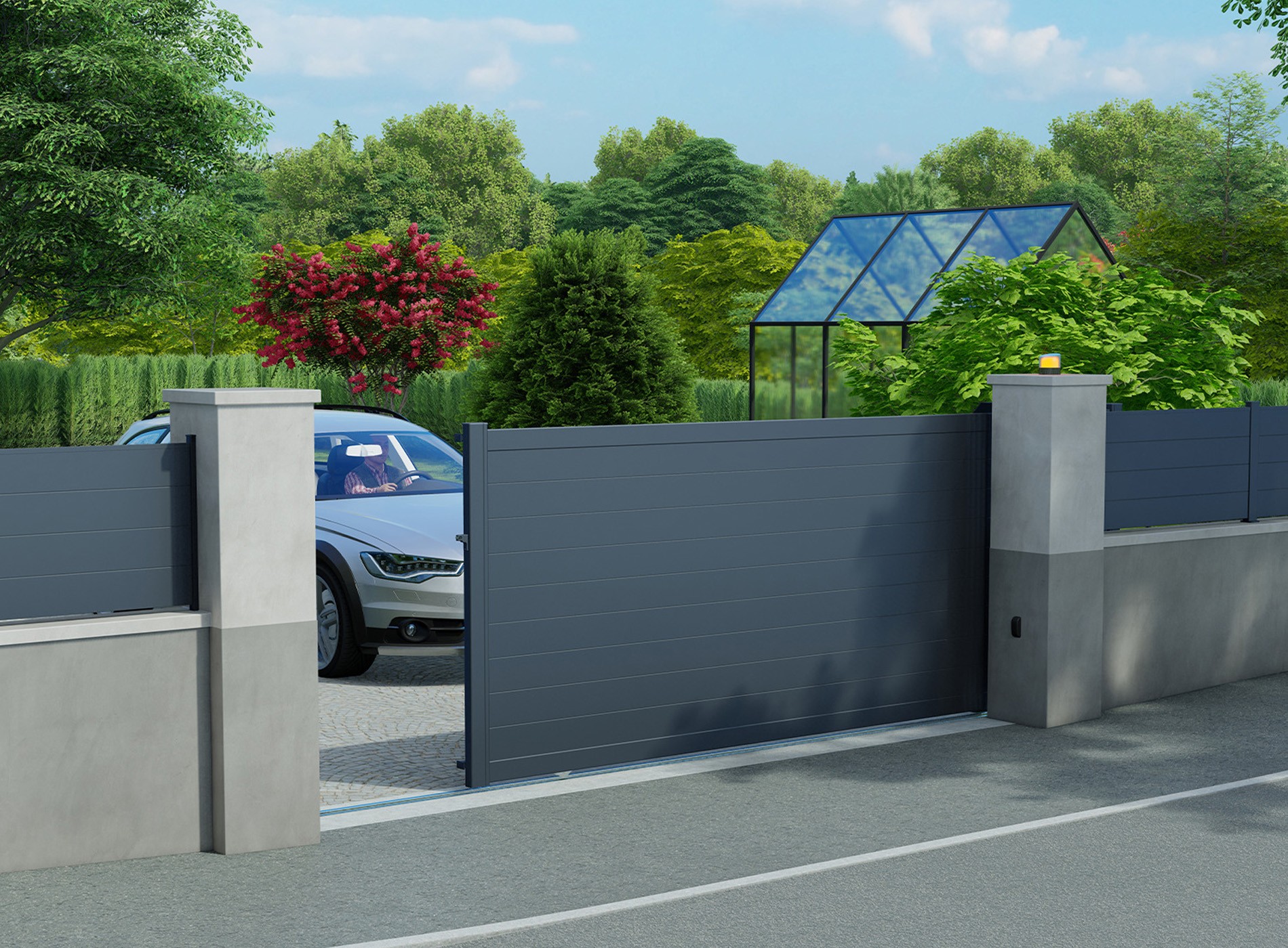 Klos up portail aluminium coulissant LAO lames pleines 150 - Gris Zinc 7016