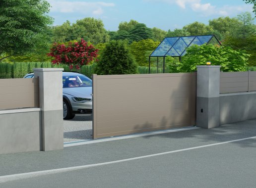 Klos up portail aluminium coulissant LAO lames pleines 150 - Gris Quartz 7039