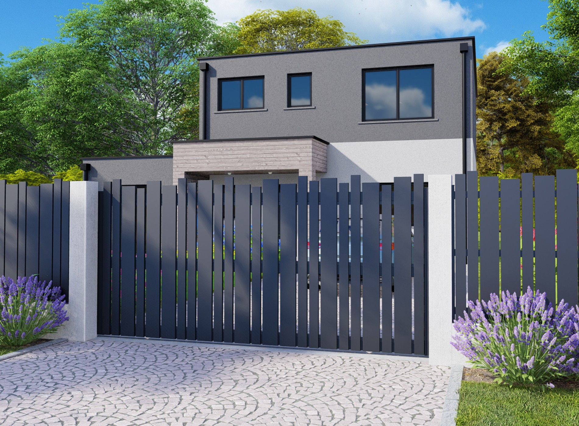 Klos Up Portail aluminium coulissant LIVIO - 7016 Gris Zinc