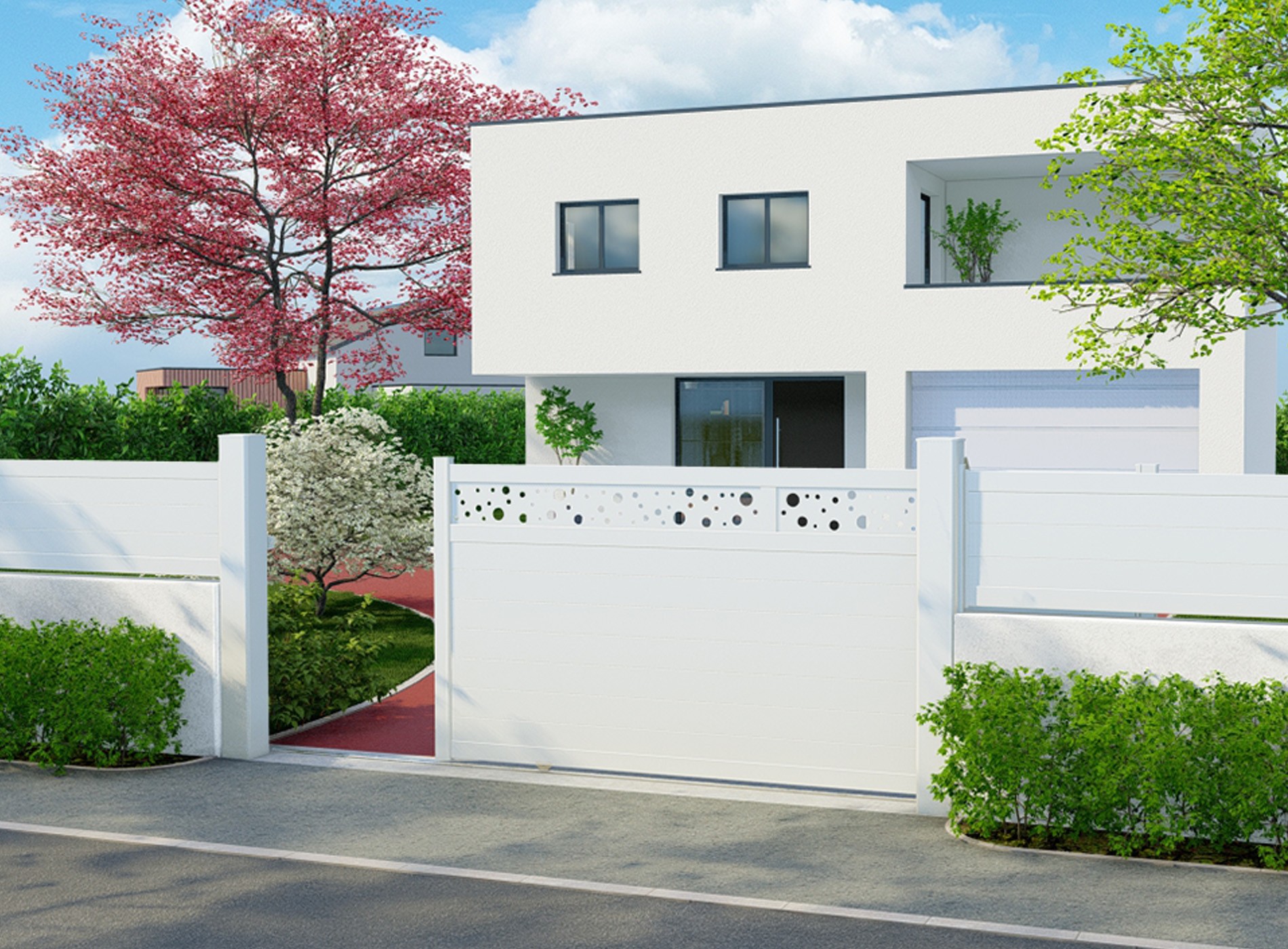 Portail décor coulissant BULLE horizontal blanc 9016