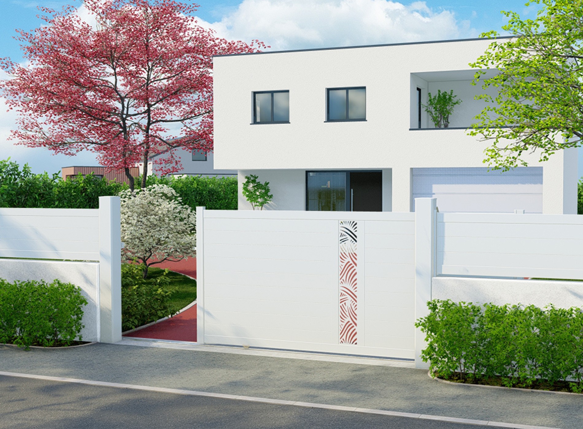 Portail décor coulissant PALM décor vertical Blanc 9016