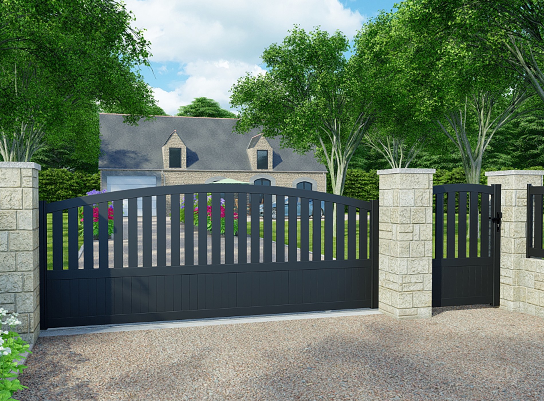 Portail coulissant en aluminium MOELLAN , noir sablé 2100