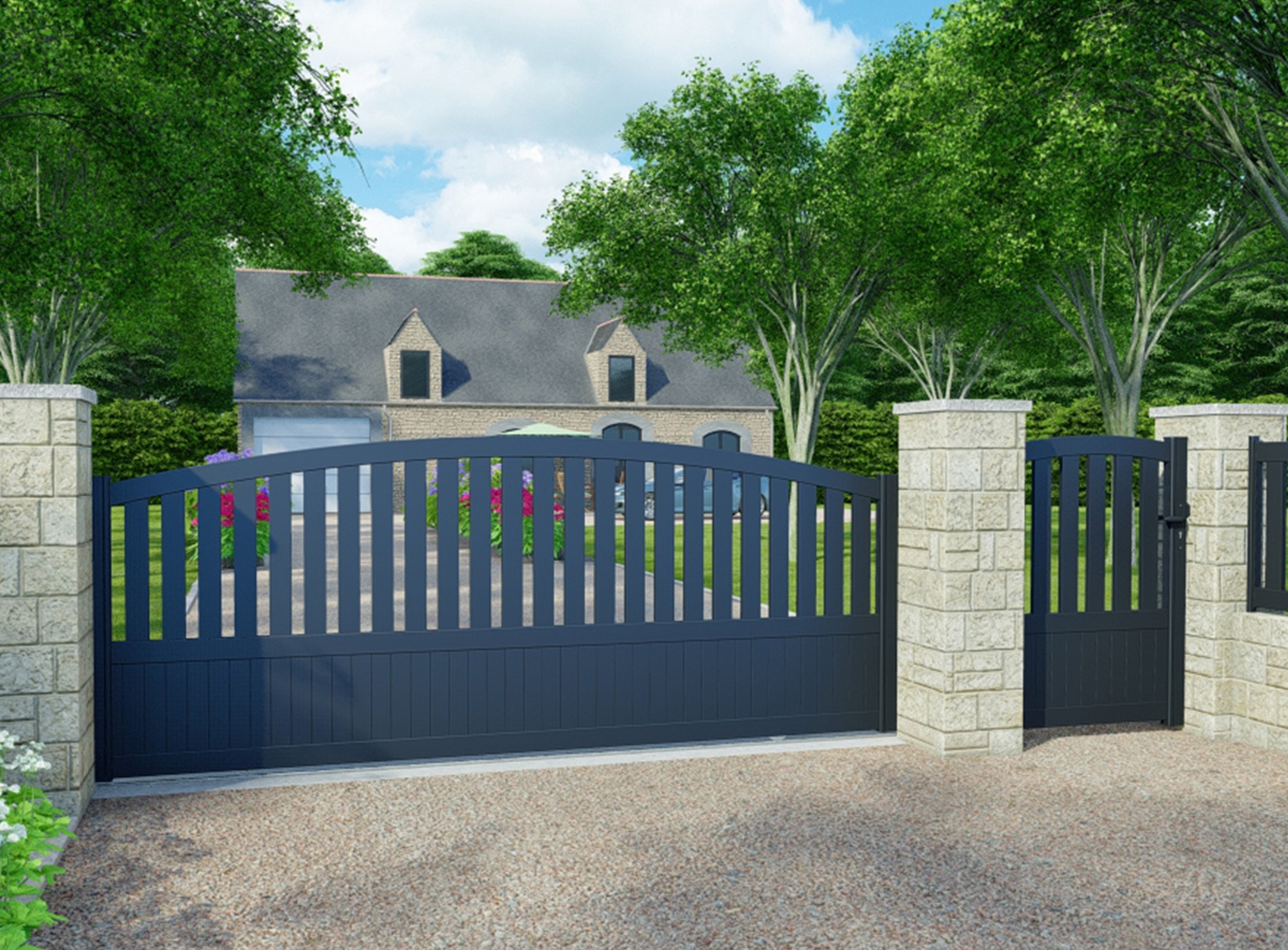 Portail coulissant en aluminium MOELLAN , gris zinc 7016