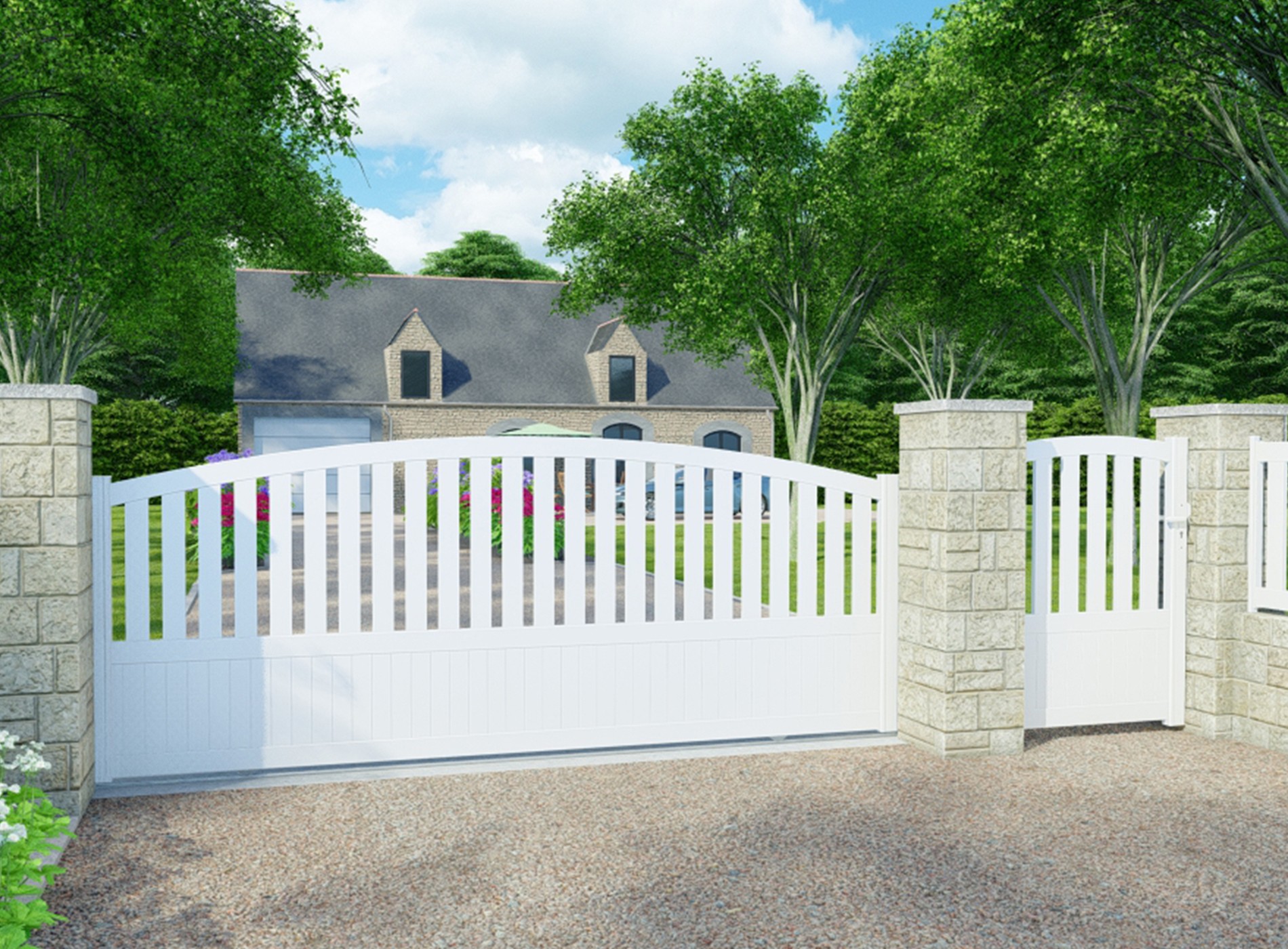 Portail coulissant en aluminium MOELLAN , blanc 9016