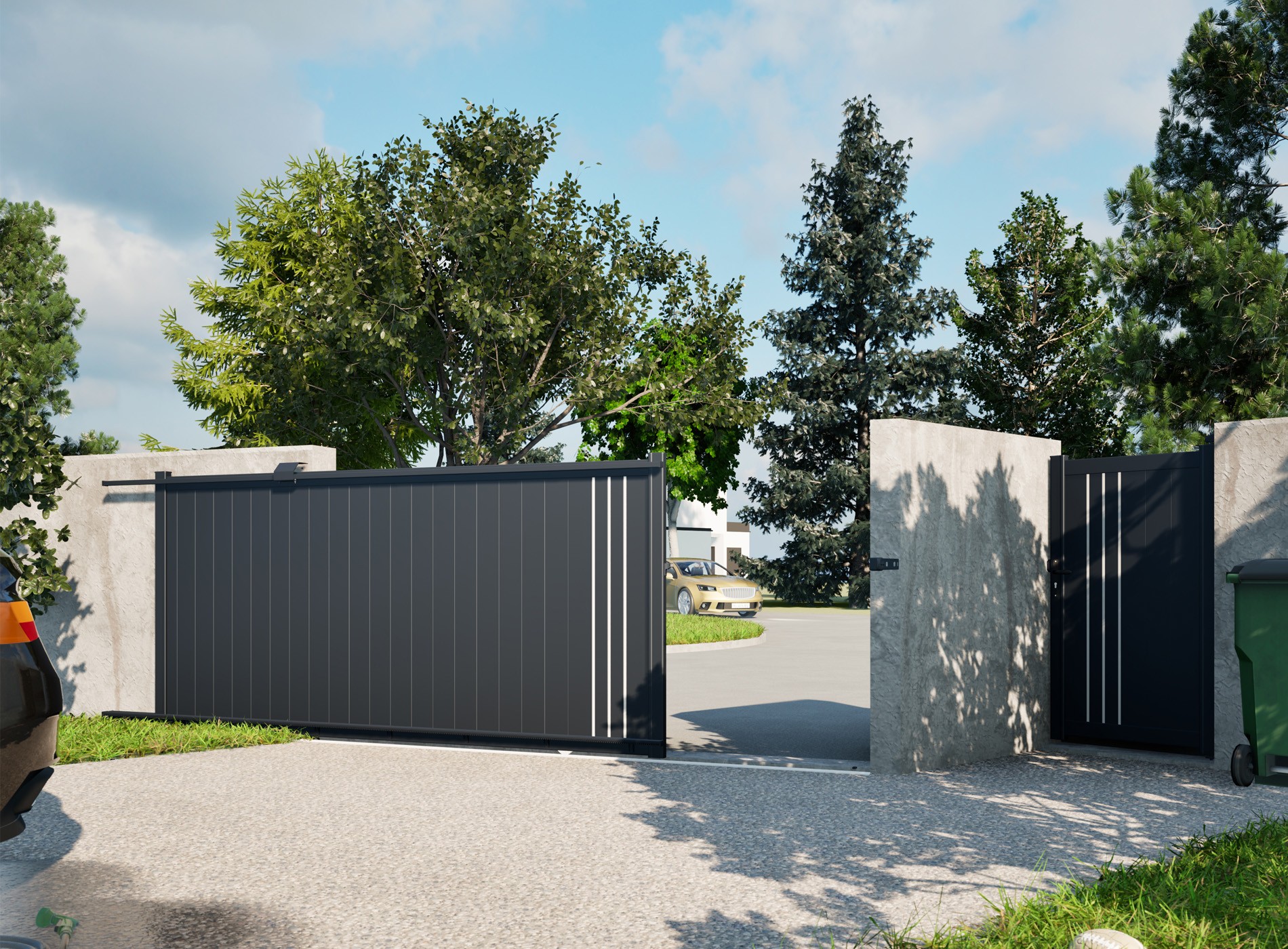 Portail coulissant en aluminium TRIBORD , gris zinc 7016