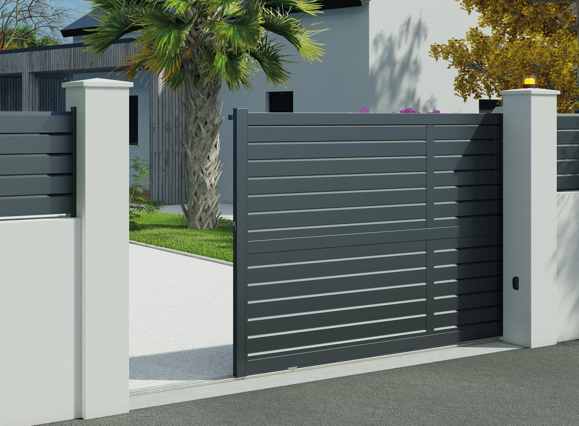 Portail coulissant en aluminium Zef, gris zinc 7016