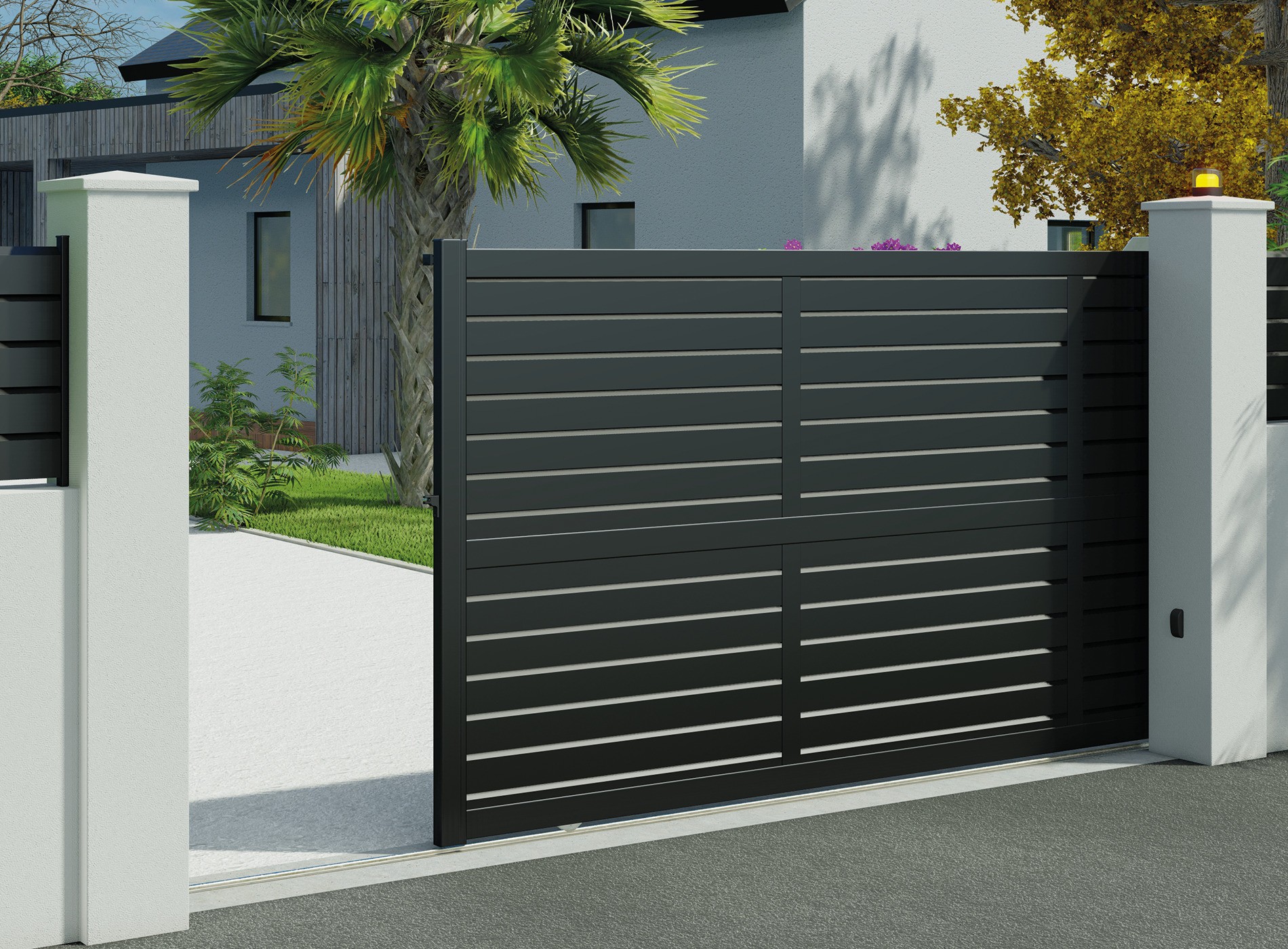 Portail coulissant en aluminium Zef, noir sablé 2100