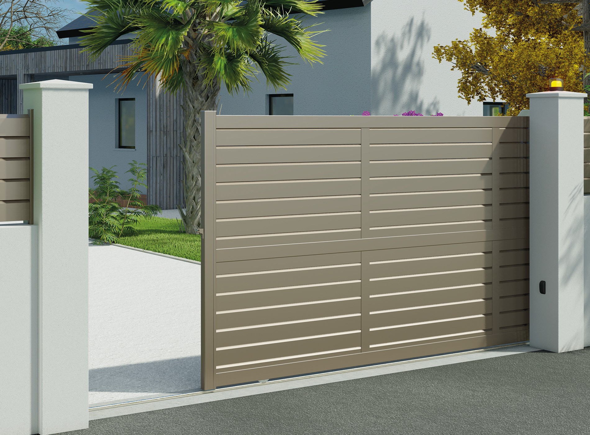 Portail coulissant en aluminium Zef, gris quartz 7039