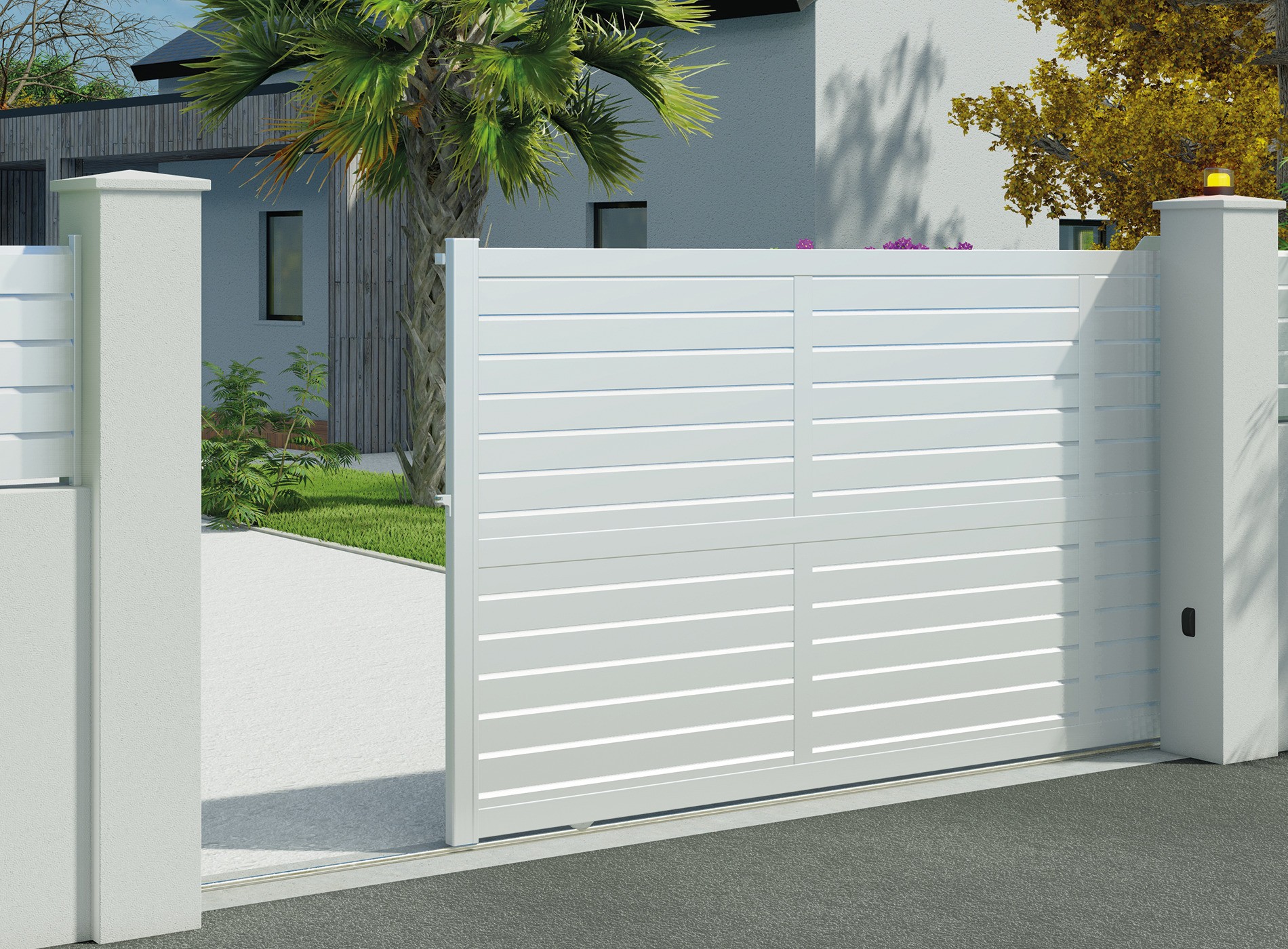 Portail coulissant en aluminium Zef, blanc 9016