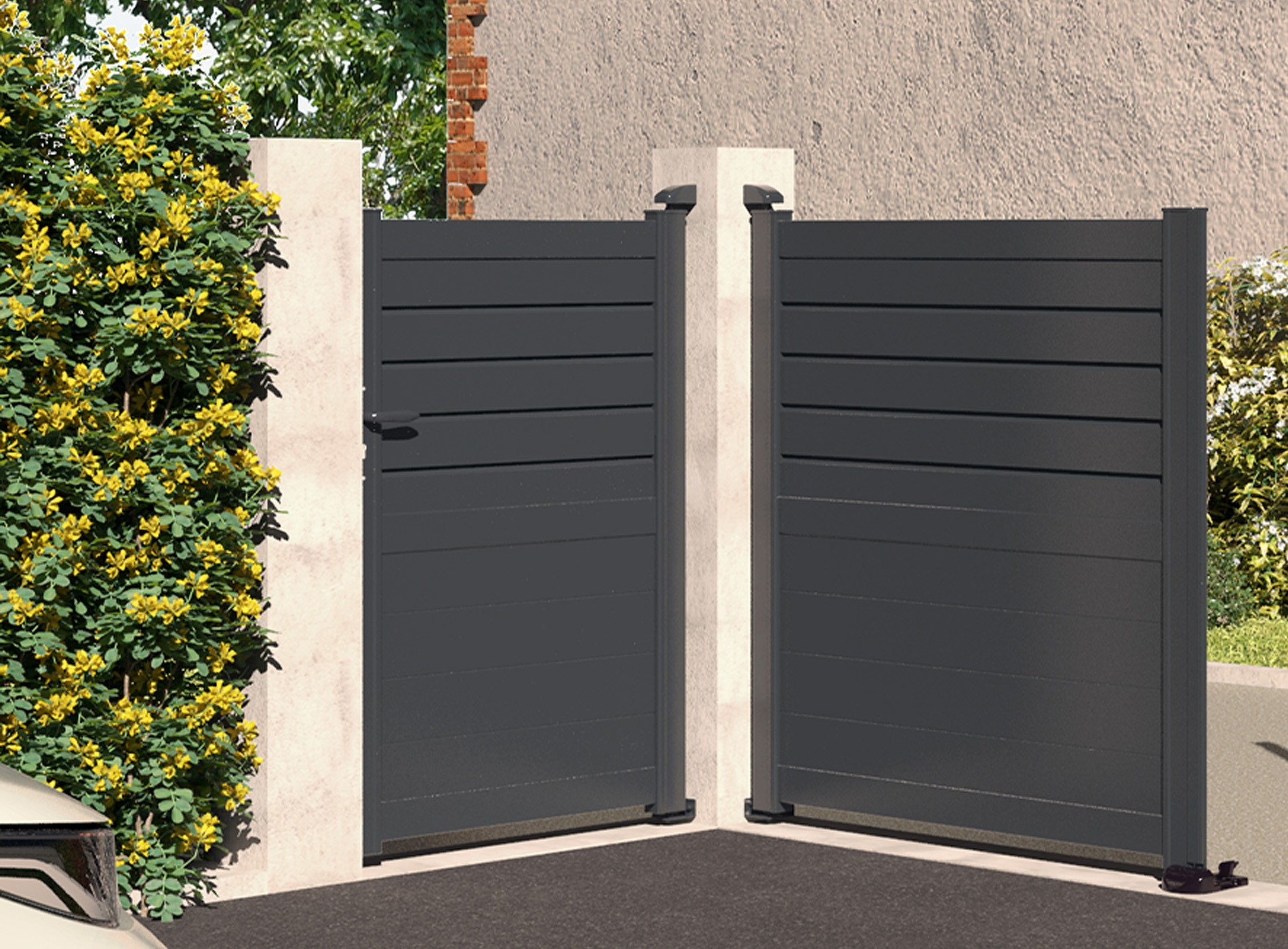 Klos Up Portillon aluminium CARNAC  lames pleines et persiennes Gris Zinc 7016