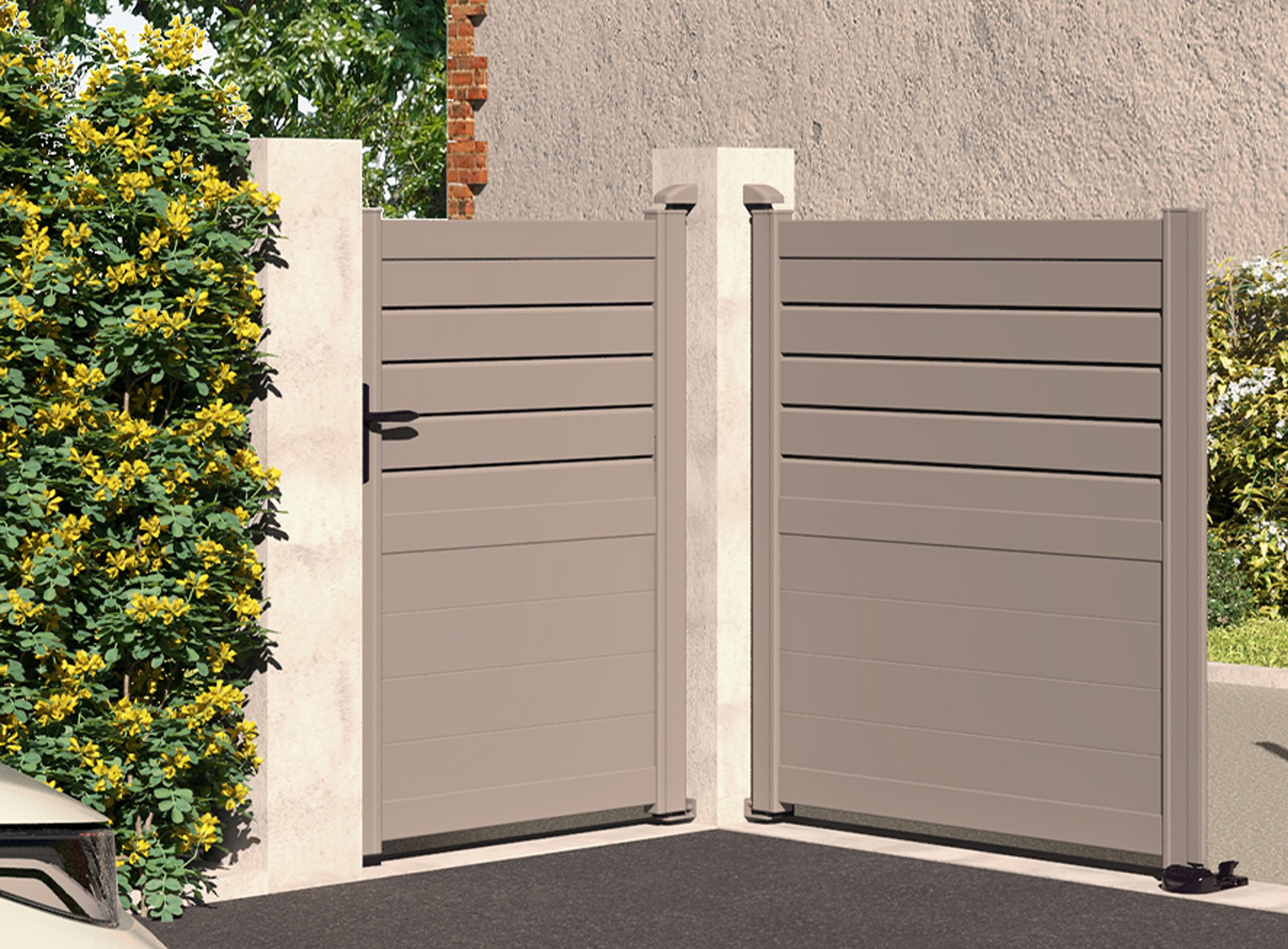 Klos Up Portillon aluminium CARNAC  lames pleines et persiennes Gris Quartz 7039