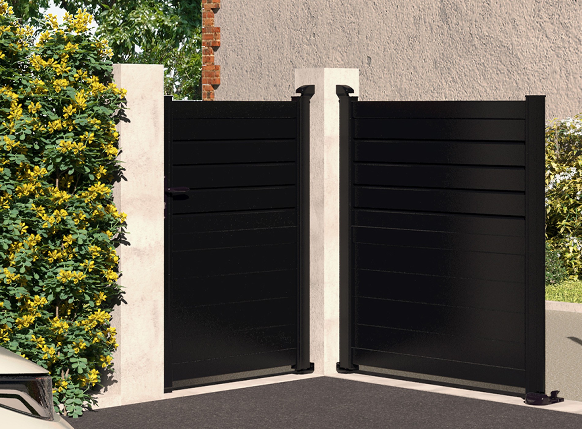 Klos Up Portillon aluminium CARNAC  lames pleines et persiennes Noir 9005