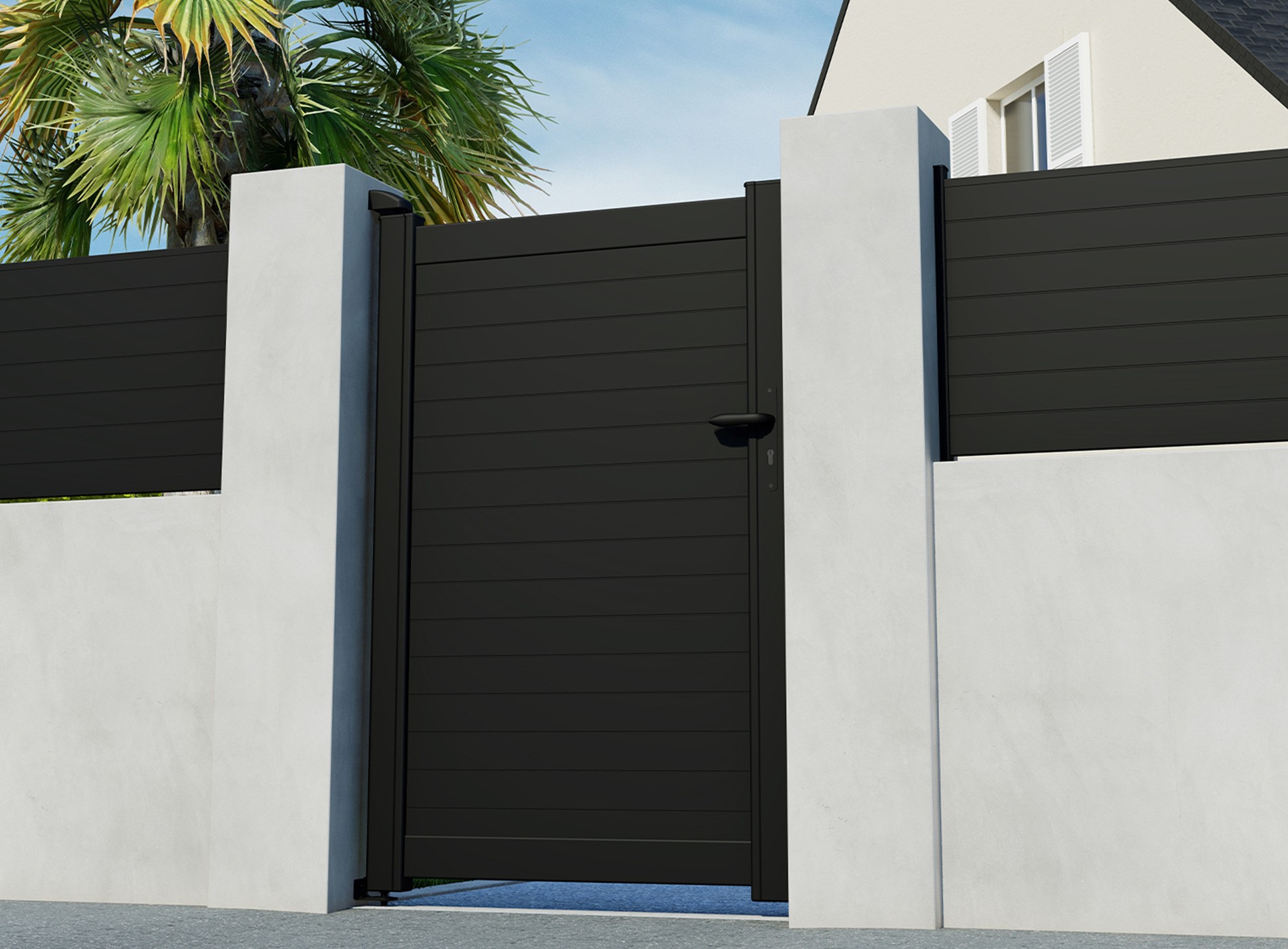 Portillon en aluminium CONCERNEAU, noir 9005