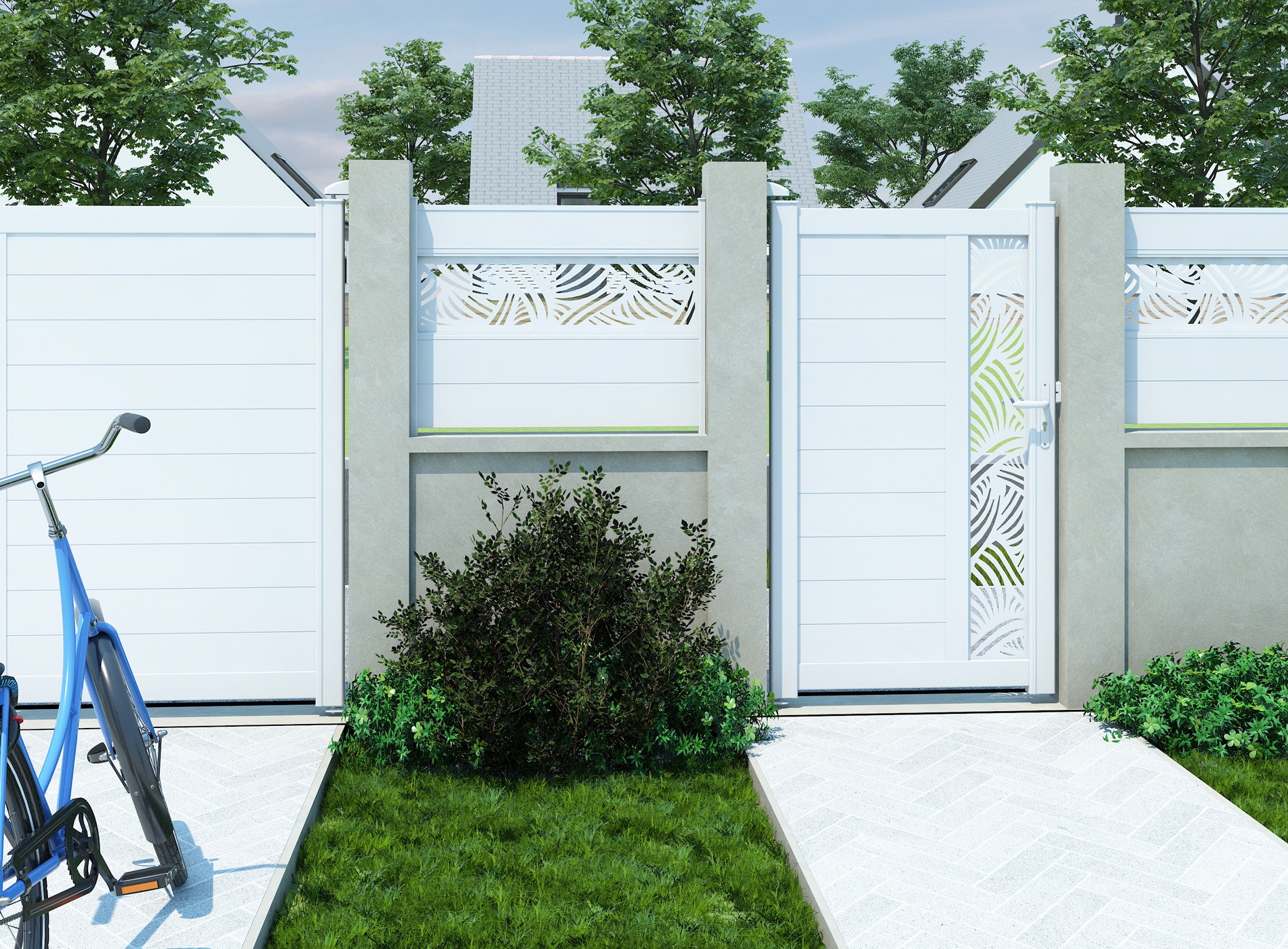 Portillon en aluminium décor PALM vertical, Blanc 9016